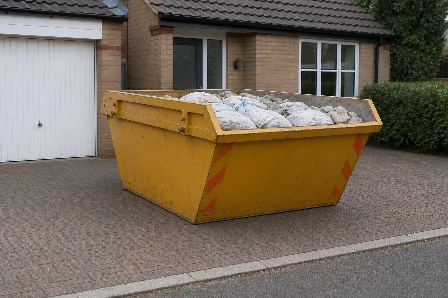 A skip prepared neatly with clear access for collection