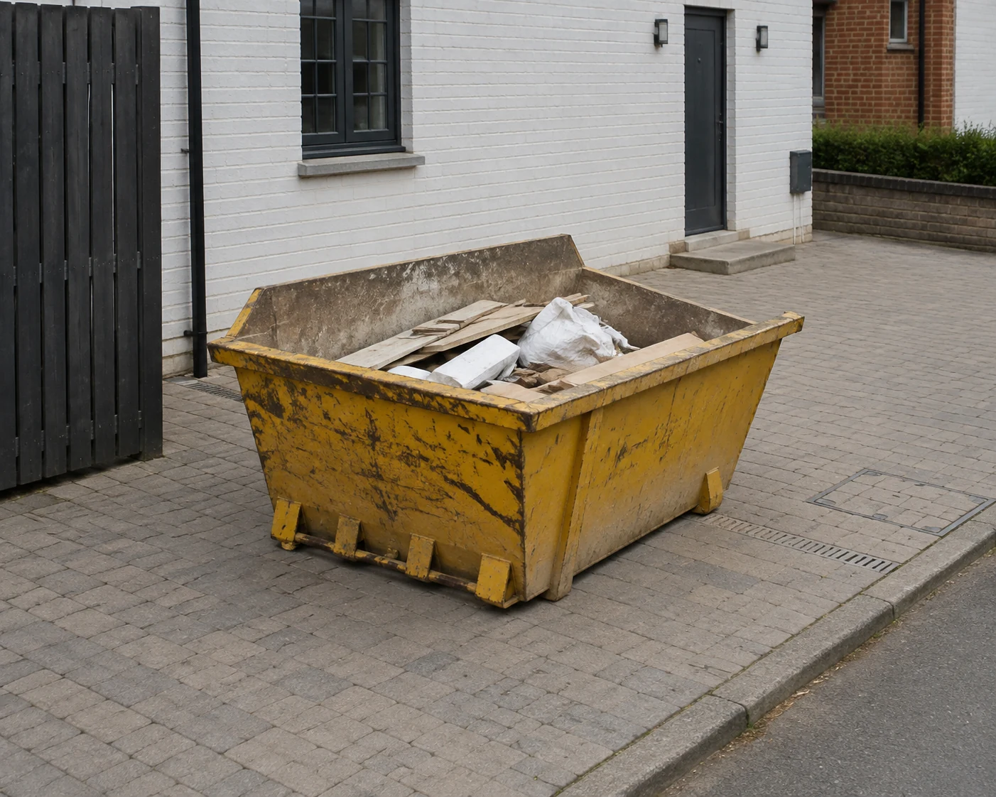 Skip positioned tidily with clear space around it.