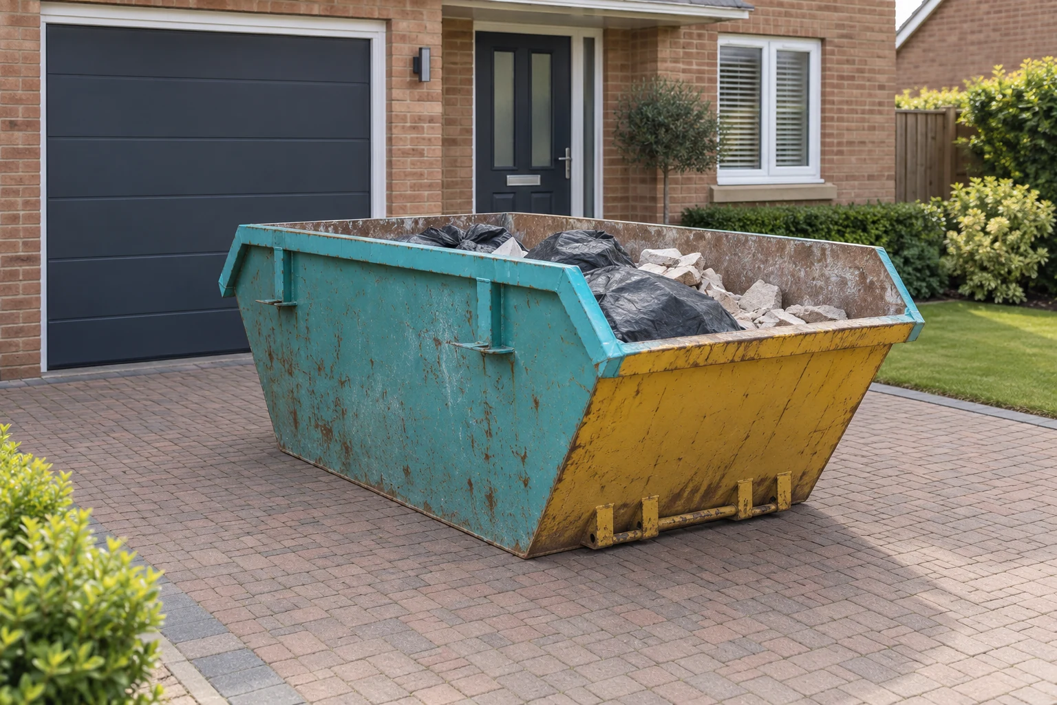 Clear space around a driveway skip