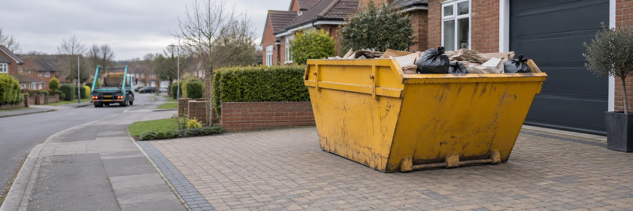 Skip on a clear driveway ready for collection