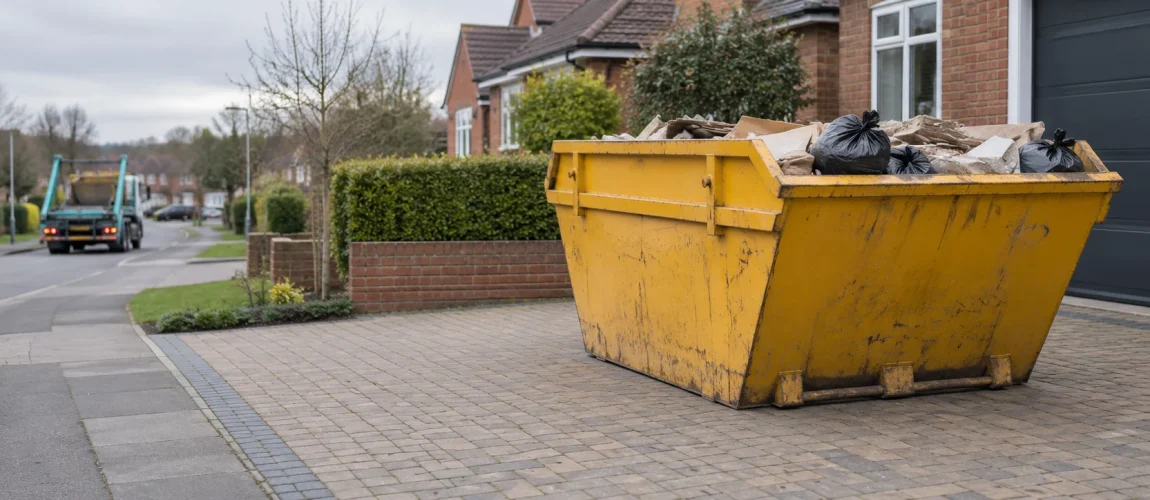 Skip on a clear driveway ready for collection